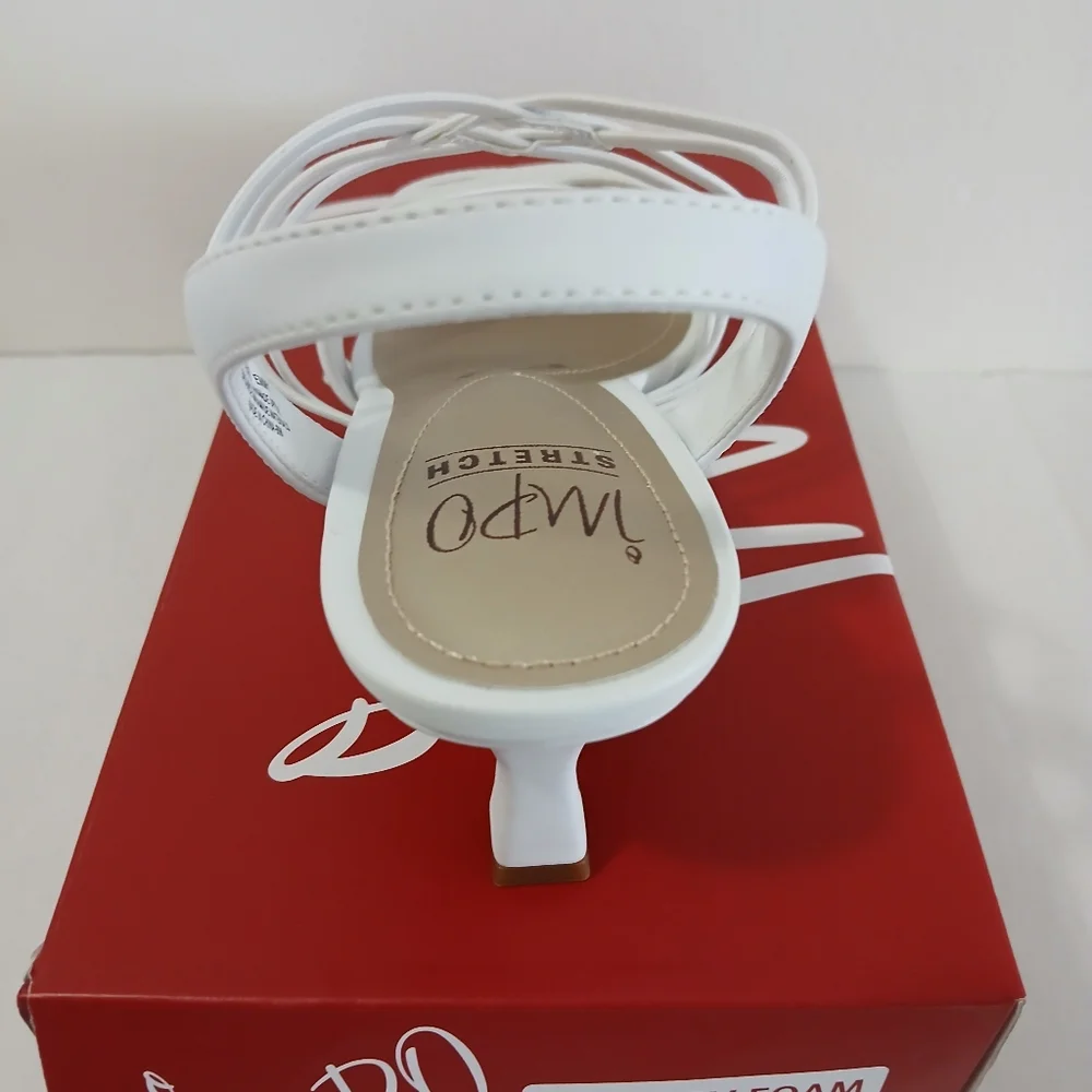 Impo Emmy White Stretch 2.5 Heel Sandal Size 8.5 Memory Foam Elastic - Picture 7 of 13
